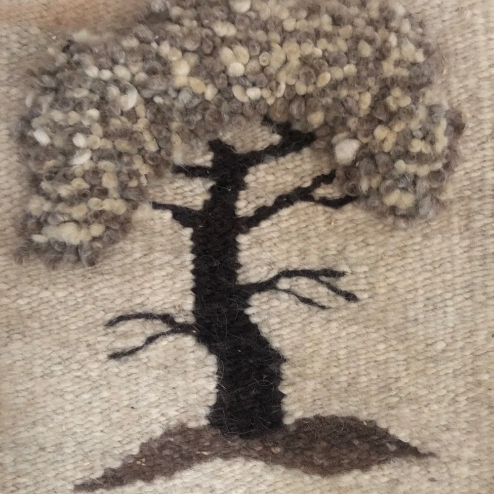 Vintage 70s Handwoven 3D Wool Tapestry Africa Tree of Life Boho Wall Hanging